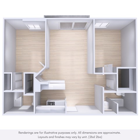 Floor plan for 2 beds, 2 baths, 960 sqft